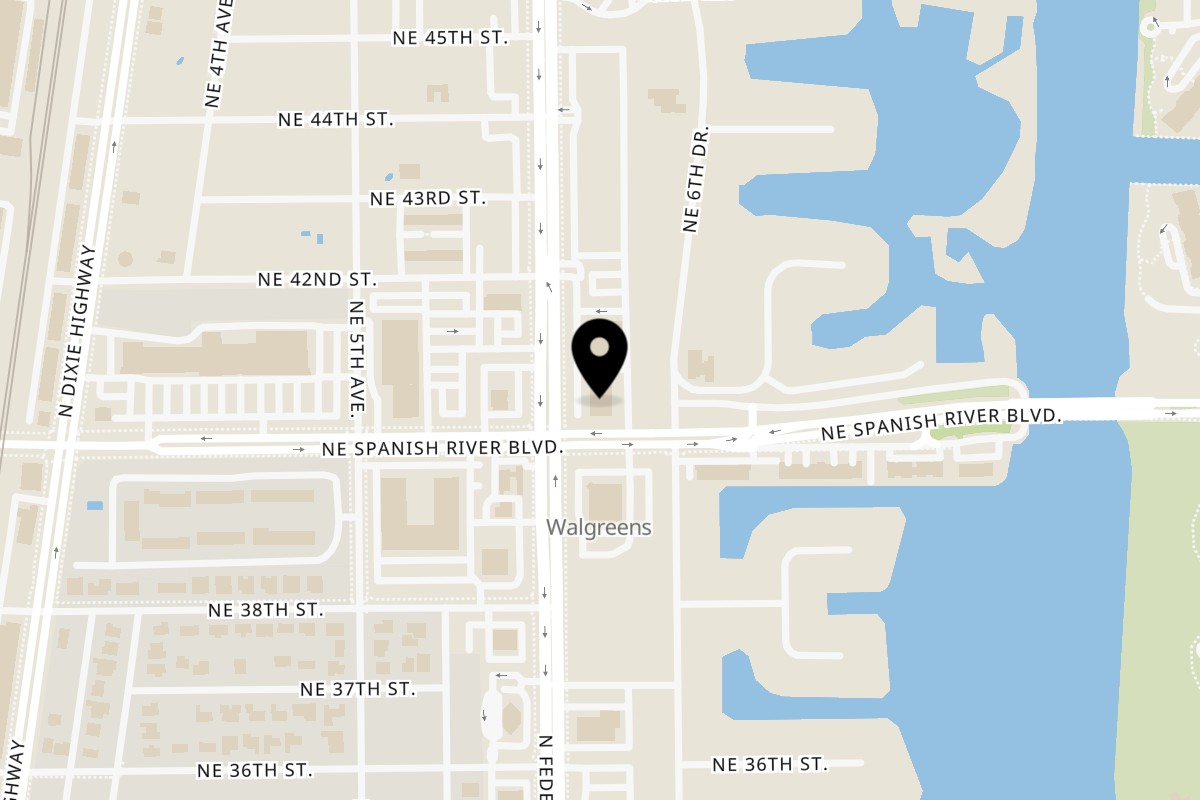 Map showing the location of NOVA FRESH KITCHEN on 625 NE Spanish River Blvd in Boca Raton
